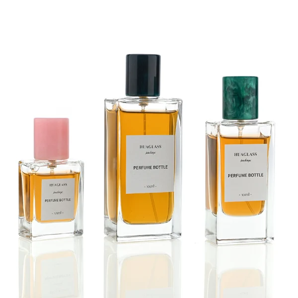 Luxury Square Glass Perfume Bottles with Marble-Patterned Caps