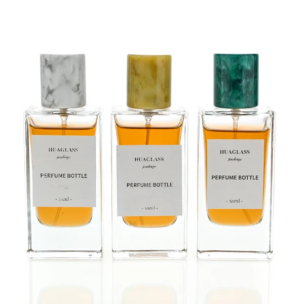 Luxury Square Glass Perfume Bottles with Marble-Patterned Caps