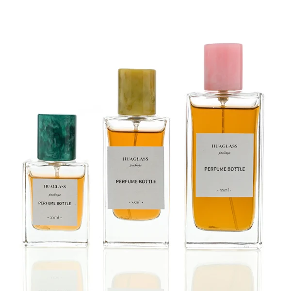 Luxury Square Glass Perfume Bottles with Marble-Patterned Caps