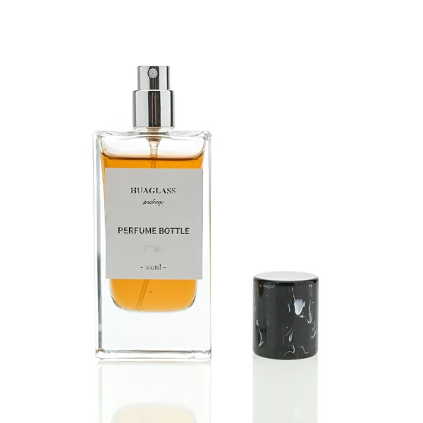 Luxury Square Glass Perfume Bottles with Marble-Patterned Caps