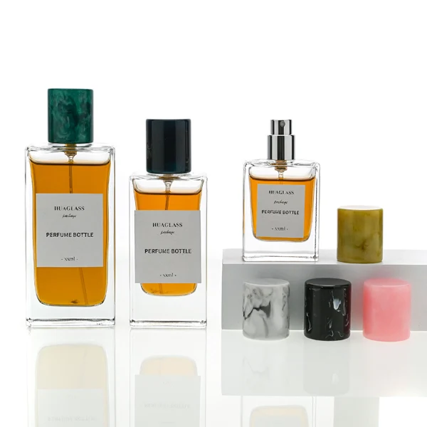 Luxury Square Glass Perfume Bottles with Marble-Patterned Caps