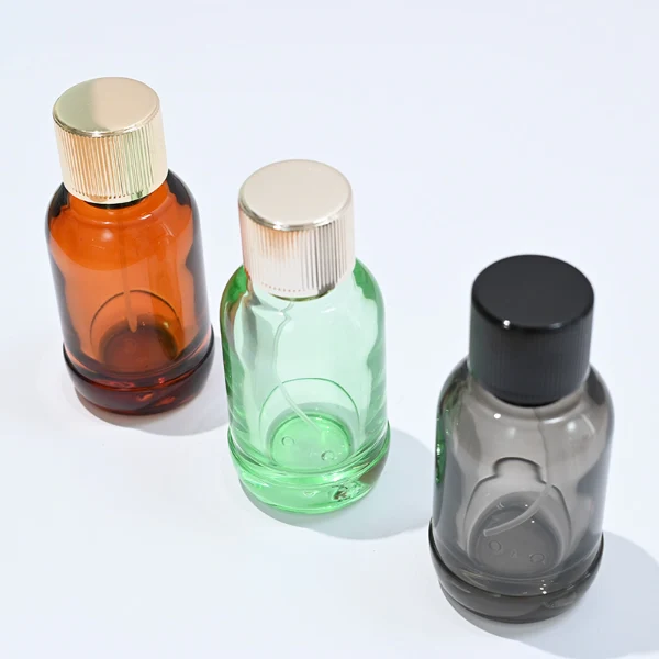 HUA0094 perfume bottle, cylindrical glass, aluminum ribbed cylindrical cap, modern elegant design, available in 50 ml and 100 ml