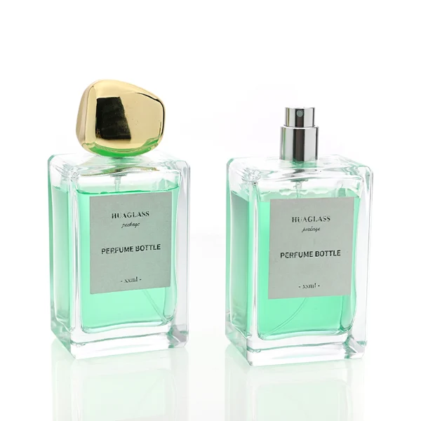 HUA0097 Perfume Bottle – Rectangular Glass with Irregular Rounded Plastic Cap, 100 ml