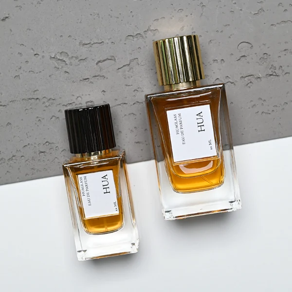 HUA0122 Perfume Bottle – Faceted Rectangular Clear Glass with Striped Cylindrical Plastic Cap, 50 ml 100 ml (10)