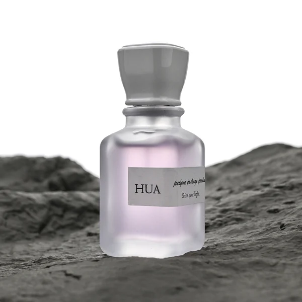 HUA0143 perfume bottle, opaque rectangular glass body with 30 ml, 50 ml, or 100 ml liquid, square plastic cap, outer label with printed logo, modern elegant design, ideal for gifting and daily use.