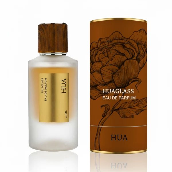 HUA0159 perfume bottle, cylindrical frosted glass body with 30 ml or 50 ml liquid, cylindrical plastic cap with silver rings at both ends, water transfer printed logo, modern elegant design, ideal for gifting and daily use.