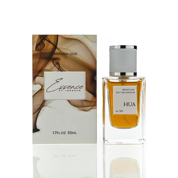 HUA0206 perfume bottle, rectangular transparent glass body with thick base, 50 ml or 100 ml liquid, cylindrical leather-wrapped cap with silver rings on both ends, brand label applied on the surface, modern masculine luxury design, ideal for gifting and daily use.