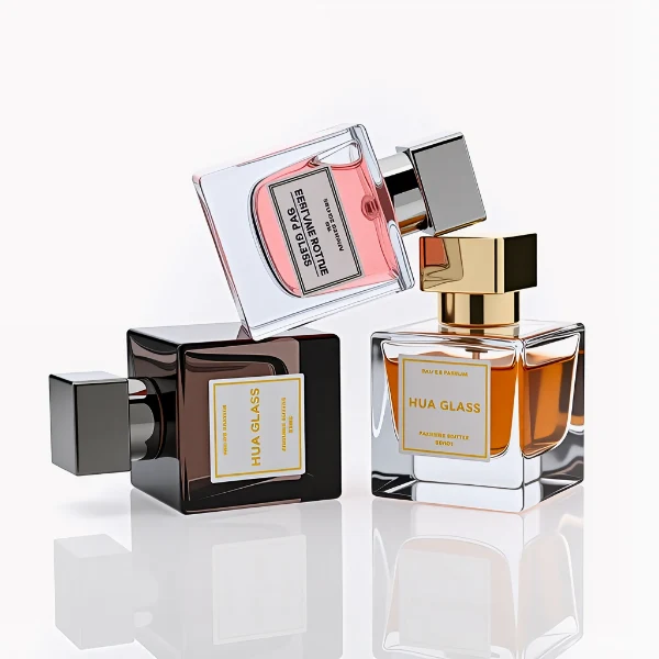 HUA0266 Perfume Bottle – Square Glass with Geometric Zamac Cap, 30ml, 50ml, 100ml (11)