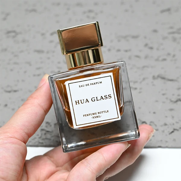 HUA0266 Perfume Bottle – Square Glass with Geometric Zamac Cap, 30ml, 50ml, 100ml (5)