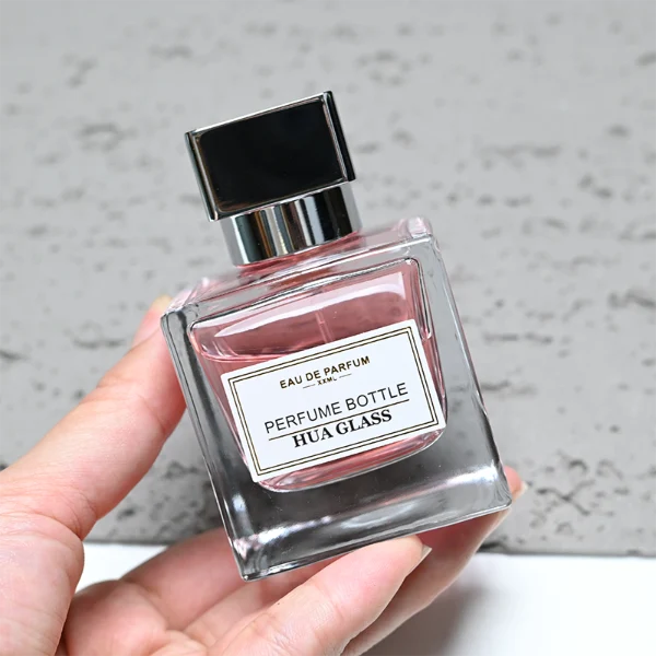 HUA0266 Perfume Bottle – Square Glass with Geometric Zamac Cap, 30ml, 50ml, 100ml (7)
