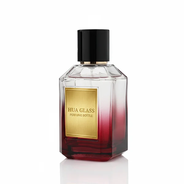 HUA0330 perfume bottle, multifaceted semi-transparent black or green glass body with polyhedral faceted cutting and thick base, 35 ml, 50 ml, or 100 ml liquid, glossy black cylindrical cap, clean blank bottle surface, modern geometric luxury design, ideal for gifting and daily use.