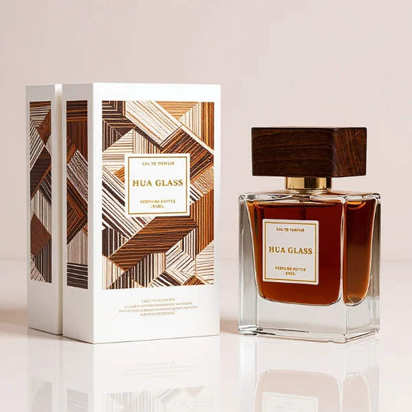HUA0392 Perfume Bottle – Rectangular Clear Glass with Heavy Bottom and Block Walnut Wooden Cap, Modern Minimalist Design (8)