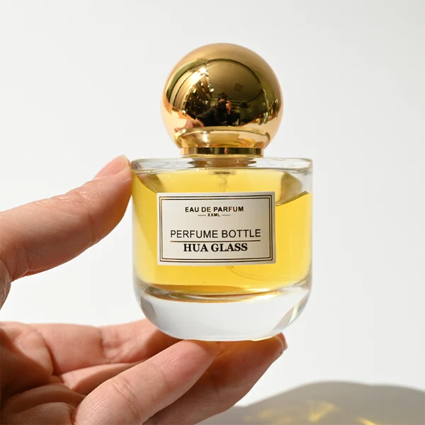 HUA0393 Perfume Bottle – Semi Circular Clear Glass with Heavy Bottom and Shiny Spherical Plastic Cap, Modern Luxury Design (19)
