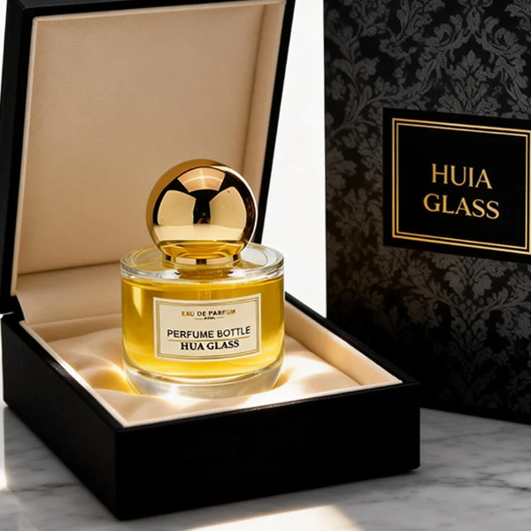 HUA0393 Perfume Bottle – Semi Circular Clear Glass with Heavy Bottom and Shiny Spherical Plastic Cap, Modern Luxury Design (23)