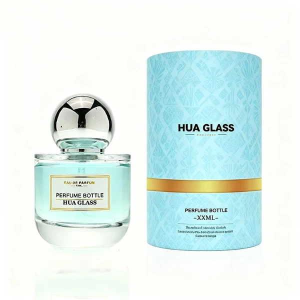 HUA0393 Perfume Bottle – Semi Circular Clear Glass with Heavy Bottom and Shiny Spherical Plastic Cap, Modern Luxury Design (26)