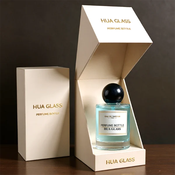 HUA0394 Perfume Bottle – Cylindrical Clear Glass with Heavy Bottom and Spherical Wooden Cap, Modern Minimalist Design (12)