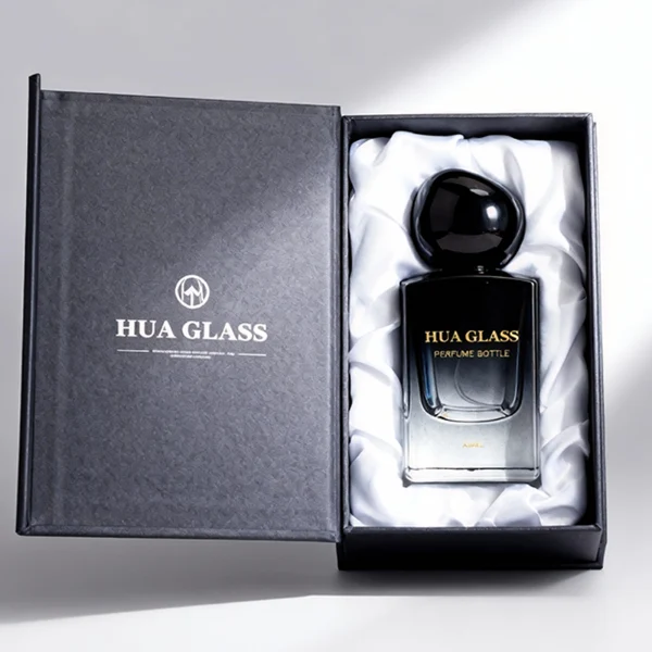 HUA0395 Perfume Bottle – Rectangular Gradient Glass with Heavy Bottom and Shiny Pebble Stone Shaped Plastic Cap, Modern Avant Garde Design (14)