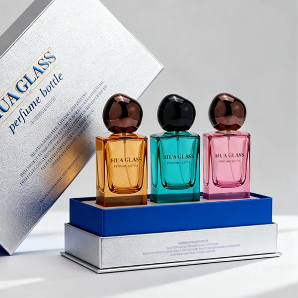 HUA0395 Perfume Bottle – Rectangular Gradient Glass with Heavy Bottom and Shiny Pebble Stone Shaped Plastic Cap, Modern Avant Garde Design (16)