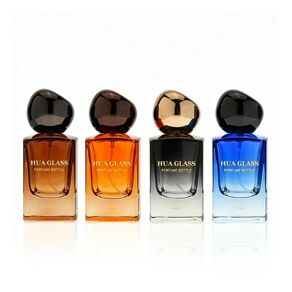HUA0395 Perfume Bottle – Rectangular Gradient Glass with Heavy Bottom and Shiny Pebble Stone Shaped Plastic Cap, Modern Avant Garde Design (6)