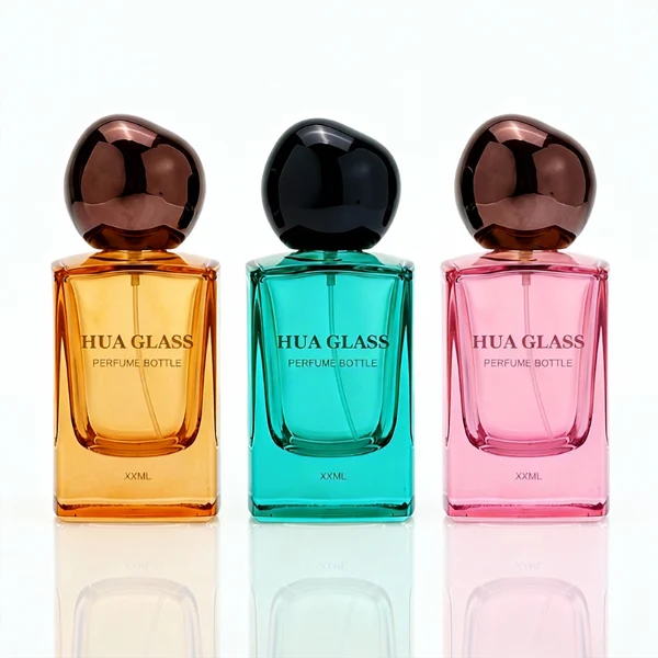 HUA0395 Perfume Bottle – Rectangular Gradient Glass with Heavy Bottom and Shiny Pebble Stone Shaped Plastic Cap, Modern Avant Garde Design (9)