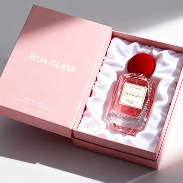 HUA0397 Perfume Bottle – Faceted Clear Glass with Heavy Bottom and Spherical Velvet Flocking Plastic Cap, Luxury Contemporary Design (10)