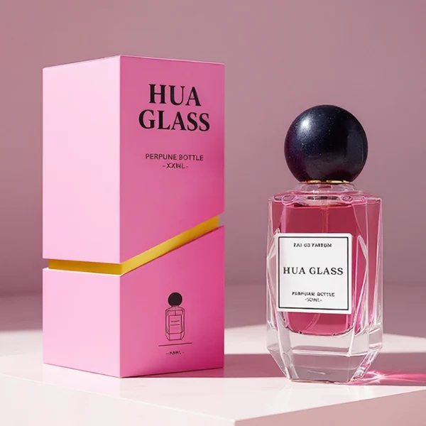HUA0397 Perfume Bottle – Faceted Clear Glass with Heavy Bottom and Spherical Velvet Flocking Plastic Cap, Luxury Contemporary Design (11)