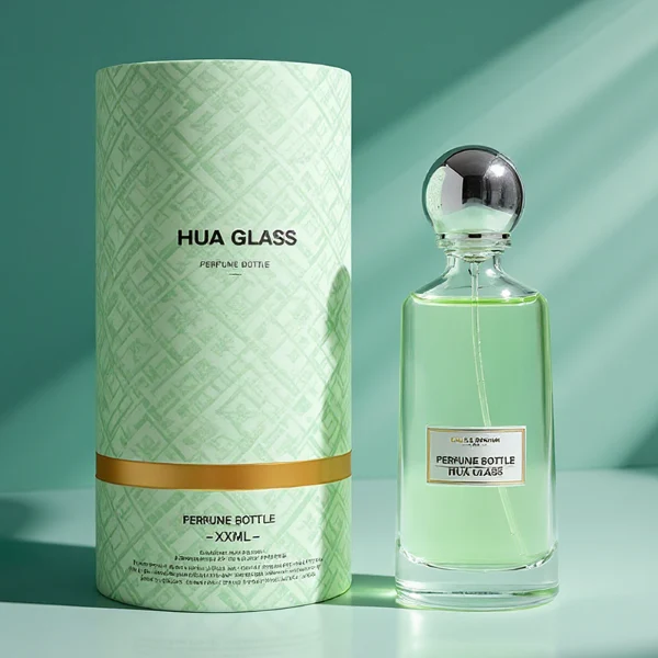 HUA0398 Perfume Bottle – Elongated Clear Glass with Heavy Bottom and Shiny Spherical Magnetic Plastic Cap, Modern Luxury Design (13)