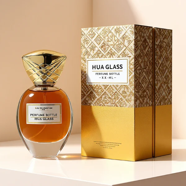 HUA0399 Perfume Bottle – Oval Clear Glass with Heavy Bottom and Textured Engraved Zinc Alloy Cap, Royal Luxury Design (17)