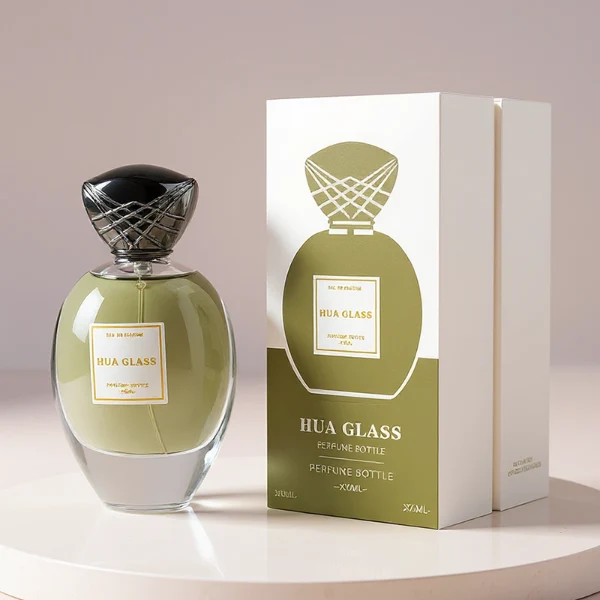HUA0399 Perfume Bottle – Oval Clear Glass with Heavy Bottom and Textured Engraved Zinc Alloy Cap, Royal Luxury Design (18)