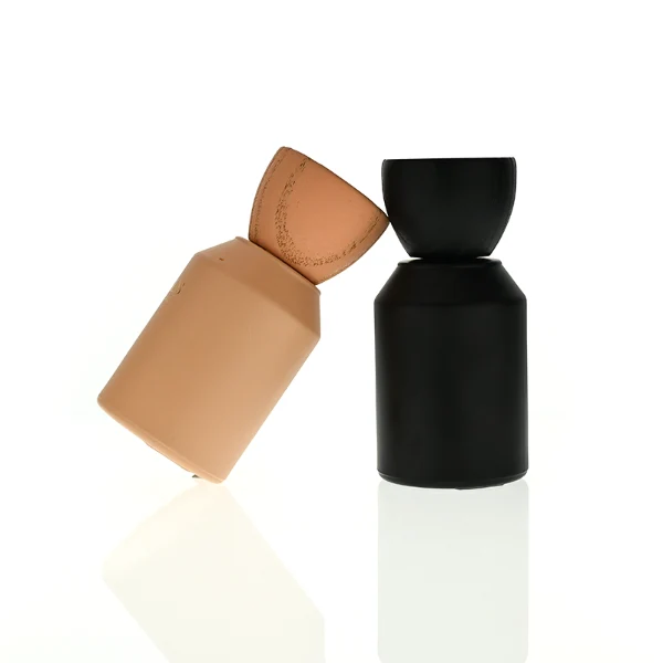 HUA0440 perfume bottle, luxury heavy-base matte finish cylindrical glass bottle with sloped shoulders, featuring a unique egg-shaped natural textured wooden cap showcasing visible organic wood grains in matching colorways, minimalist elegant fragrance packaging design available in 30ml, 50ml, and 100ml