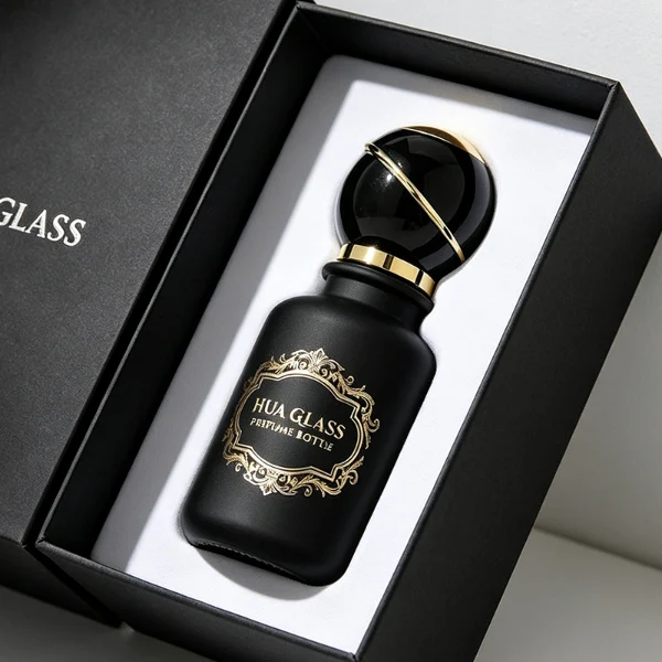 two cylindrical solid black perfume bottles stand side by side, one in a glossy finish and the other in a matte finish. Both bottles feature a gold logo that reads "aleppo 91613" and are topped with unique, spherical black caps encircled by a diagonal gold ribbon accent and a gold collar.