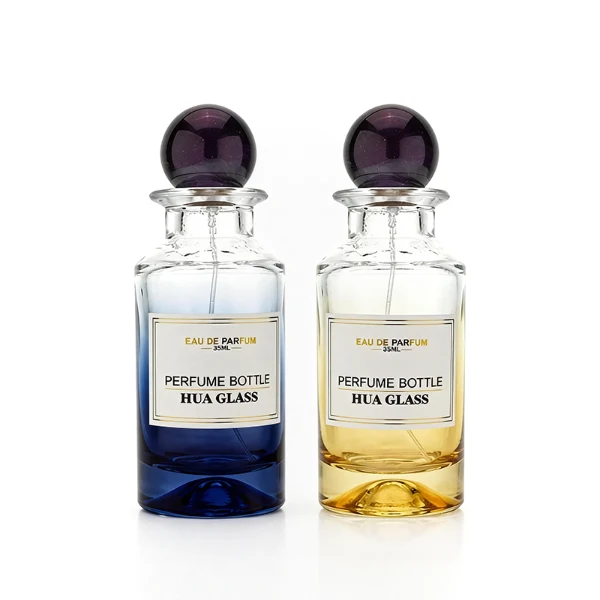HUA421 Narrow Neck Cylindrical Glass Perfume Bottle Clear Heavy Base Packaging with Round Ball Cap (1)
