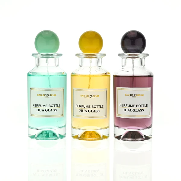 HUA421 Narrow Neck Cylindrical Glass Perfume Bottle Clear Heavy Base Packaging with Round Ball Cap (6)